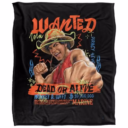 Netflix One Piece Wanted Dead Or Alive Scribbled Super Soft Fleece Throw Blanket, Multicolour, W/D/H: 152 x 127 cm – 6