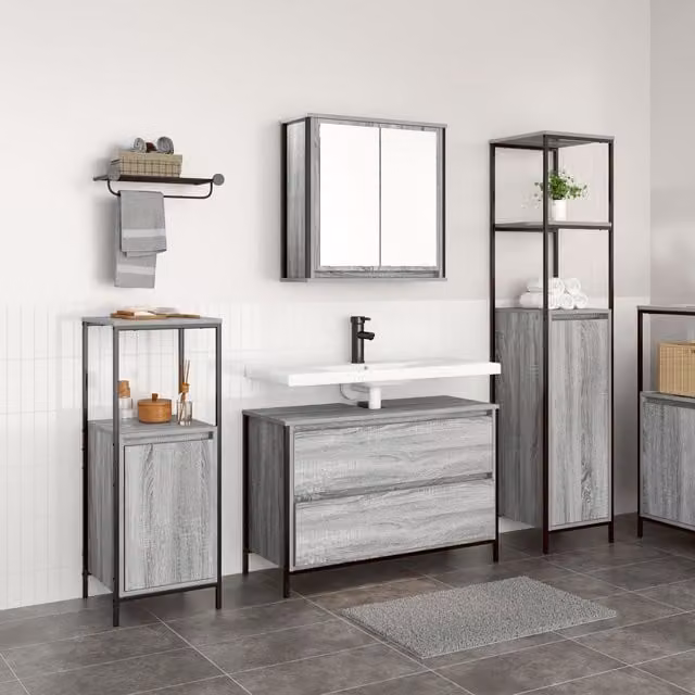 Berkfield Home 3 Piece Modern Grey Bathroom Furniture Set with Vanity Unit – 1