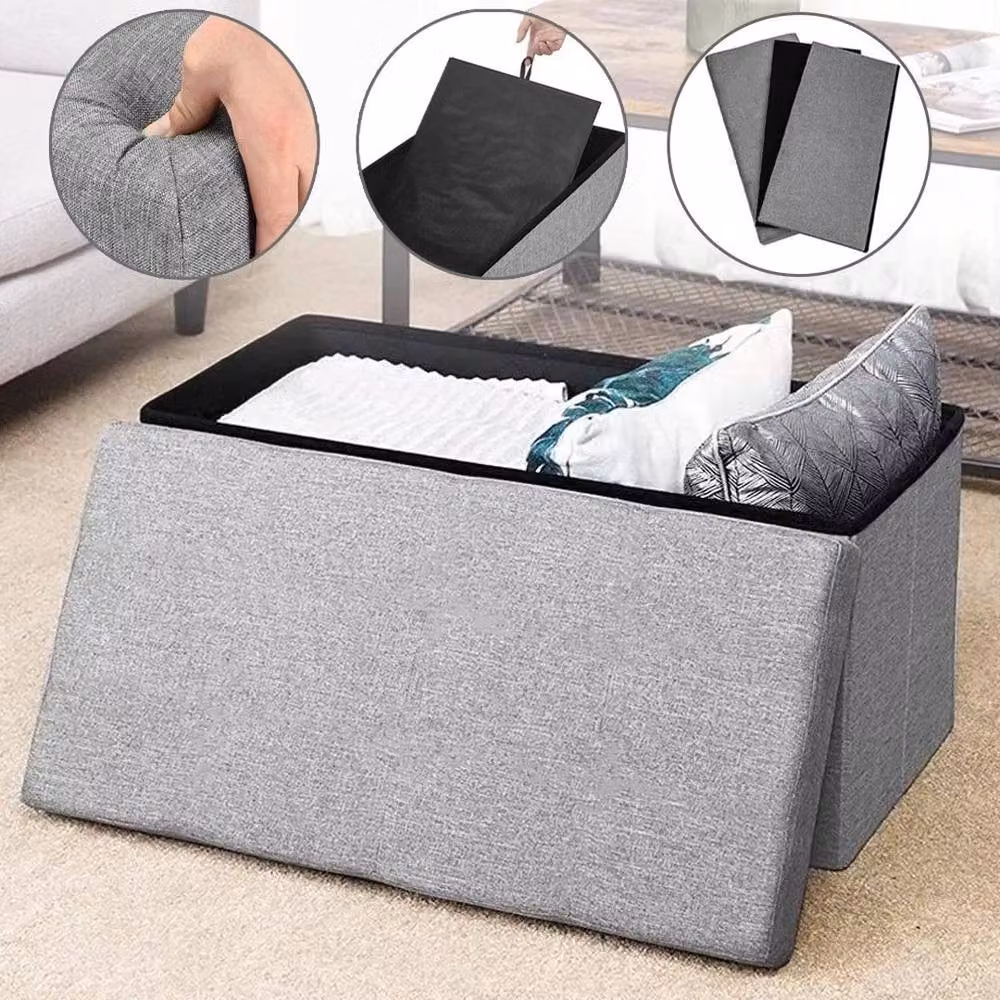 EONLION Grey Fabric Ottoman Storage Seat Stool – 2