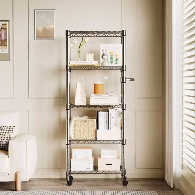 Havendro 5-Tier Metal Rolling Storage Shelf with Adjustable Shelves in Silver – 1