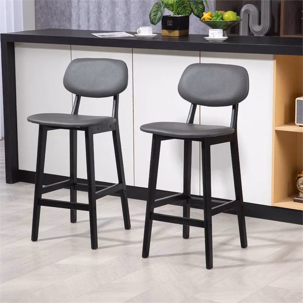 Nordara Set of 2 Dark Grey PU Leather Padded Breakfast Bar Stools – 3