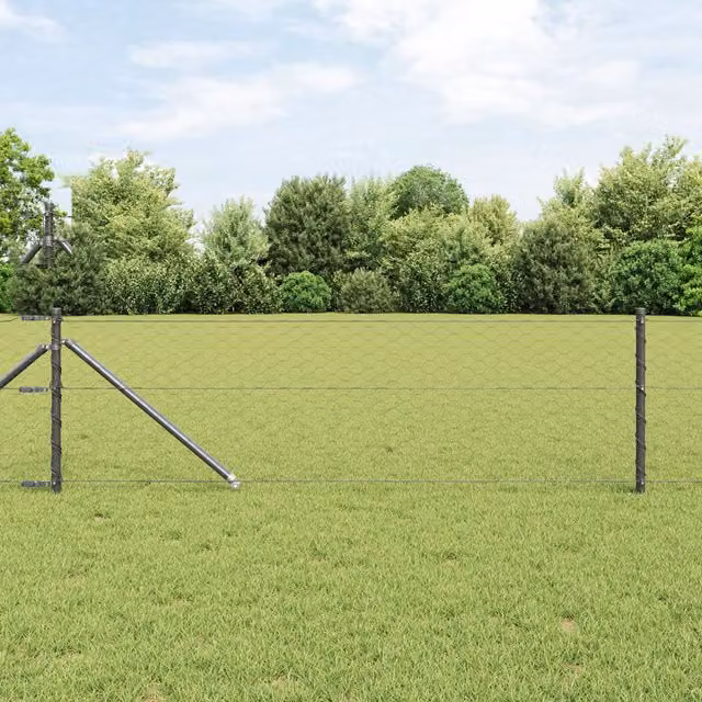 Berkfield Home Grey PVC-Coated Hexagon Steel Fence, W: 0.6 m, L: 100 m