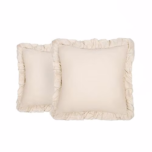 OHS Plain Faux Linen Frill Cushion Covers, 2 Pack, Beige, W/D/H: 45 x 45 x 45 cm