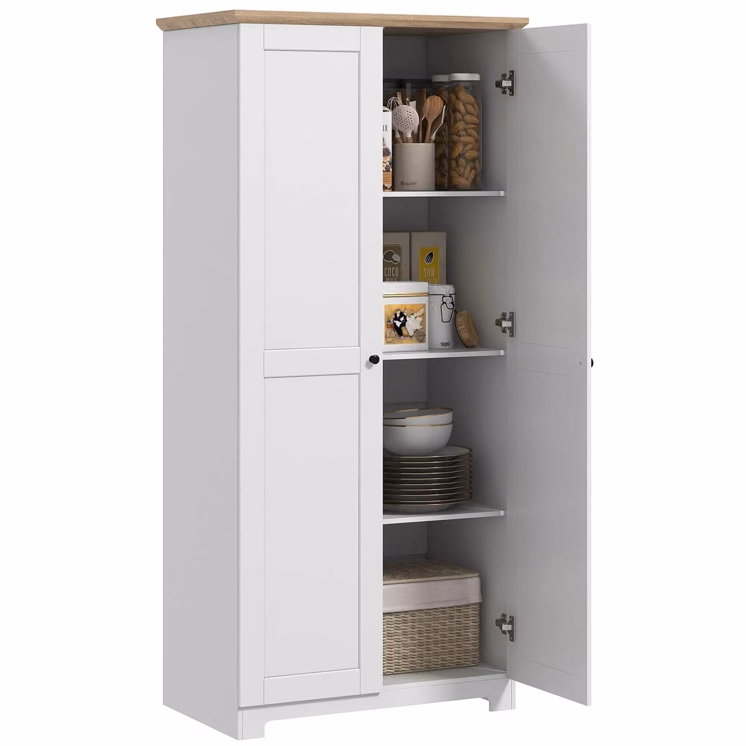 HOMCOM White Wooden Tall Storage Cabinet with 2 Hinged Doors and Internal Shelves, Height: 172 cm, Width: 80 cm – 2