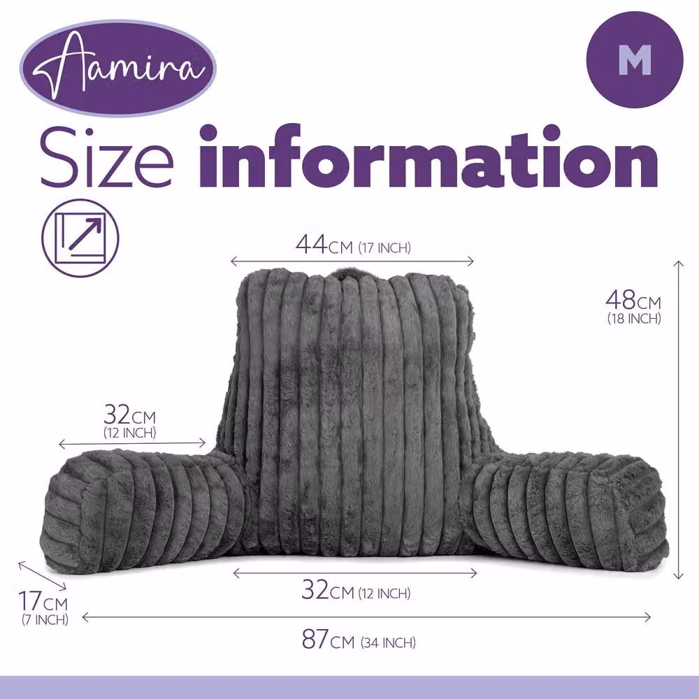 Aamira Grey Faux Fur Ribbed Memory Foam Contoured Wedge Reading Pillow – 7