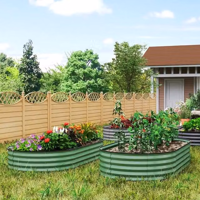 EONLION Set of 2 Green Metal Raised Beds for Ornamental Gardens