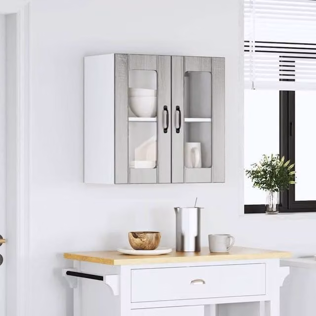 Berkfield Home Lucca Kitchen Wall Cabinet with Glass Doors in Grey Sonoma Engineered Wood, W/D/H: 60 x 31 x 60 cm