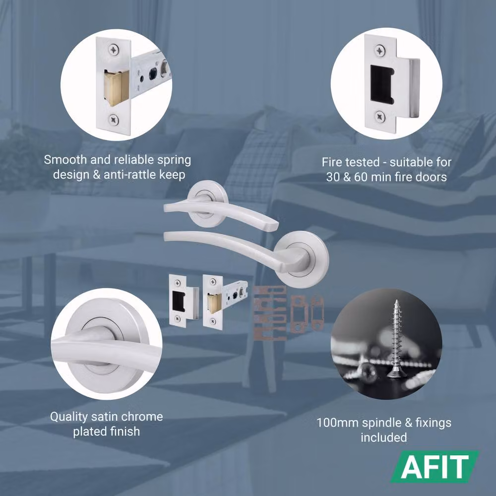AFIT Satin Chrome Fire Door Handle and Latch Set, 4 Pack, Silver – 2