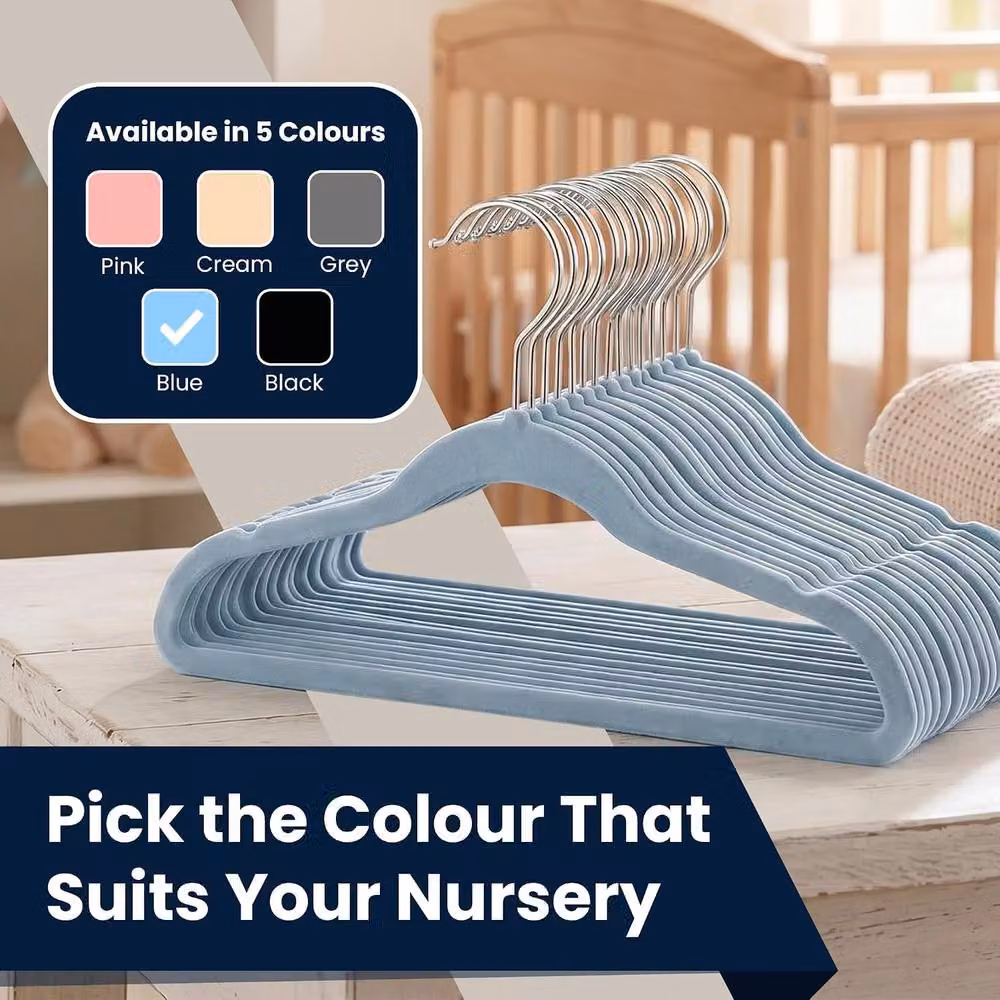 Sasha Morel Blue Velvet Baby Clothes Hangers with Swivel Hooks, 30 Pack – 7