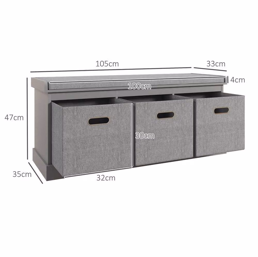 STILVORA Shoe Storage Bench with 3 Drawers and Padded Fabric Seat in Grey – 2