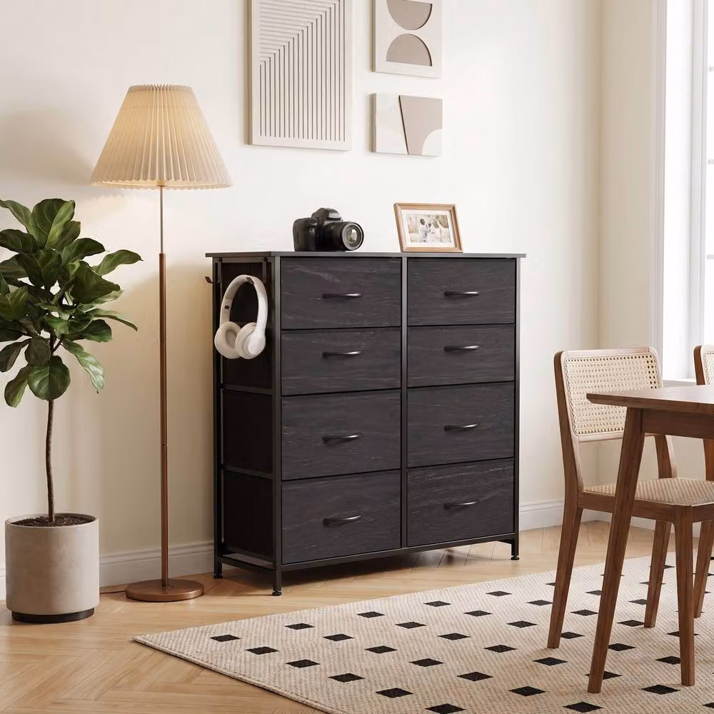 HOMCOM 8 Drawer Fabric Chest of Drawers in Black – 2