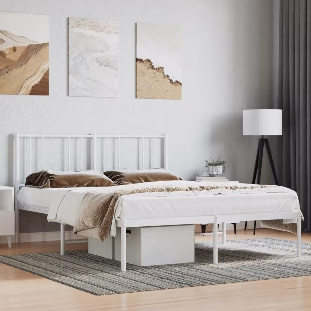 Berkfield Home Metal Bed Frame with Headboard in White, W/D/H: 140 x 190 x 90 cm – 2