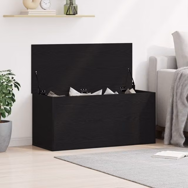Berkfield Home Storage Box with Lid in Black Oak, W/D/H: 100 x 42 x 46 cm – 1