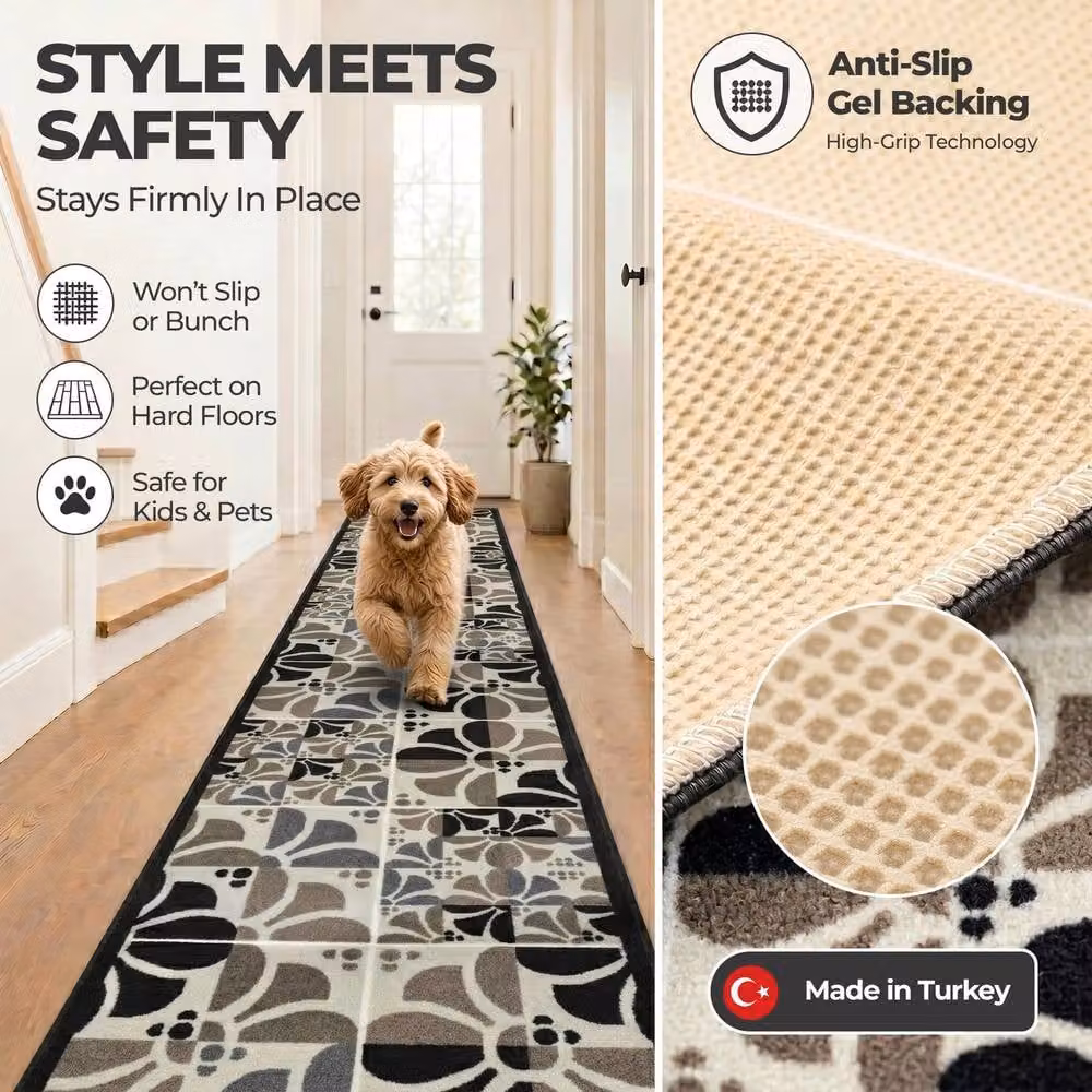 Bravich LTD Daisy Floral Non-Slip Low Pile Hallway Runner Rug in Grey, W: 66 cm x L: 183 cm – 5