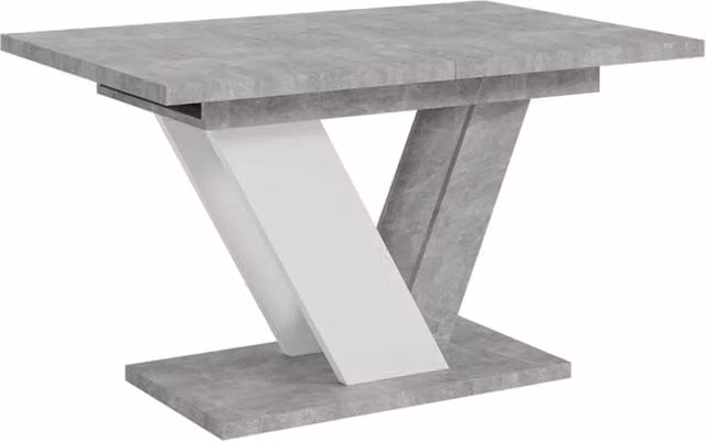 Nordara Modern Extendable Rectangular Dining Table with Concrete Effect and White Finish in Grey, W: 120-160 cm