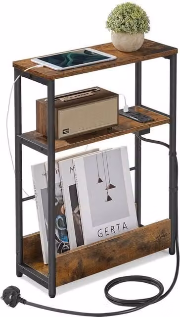 FORGEVIO Slim Side Table in Rustic Brown and Ink Black, W/D/H: 18 x 45 x 58 cm
