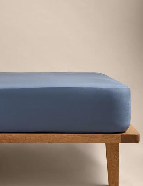 M&S Stay Cool Lyocell Rich Fitted Sheet, Blue, W: 140 cm, L: 200 cm