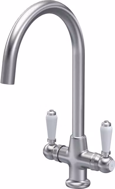Balterley Traditional Kitchen Sink Mono Mixer Tap in Brushed Nickel with White Single Lever – 1