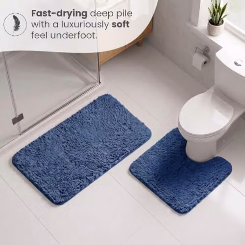 Allure Bath Fashions Luxury Microfibre Non-Slip Bath Mat, Blue, W: 50 cm, D: 80 cm, H: 2 cm – 3