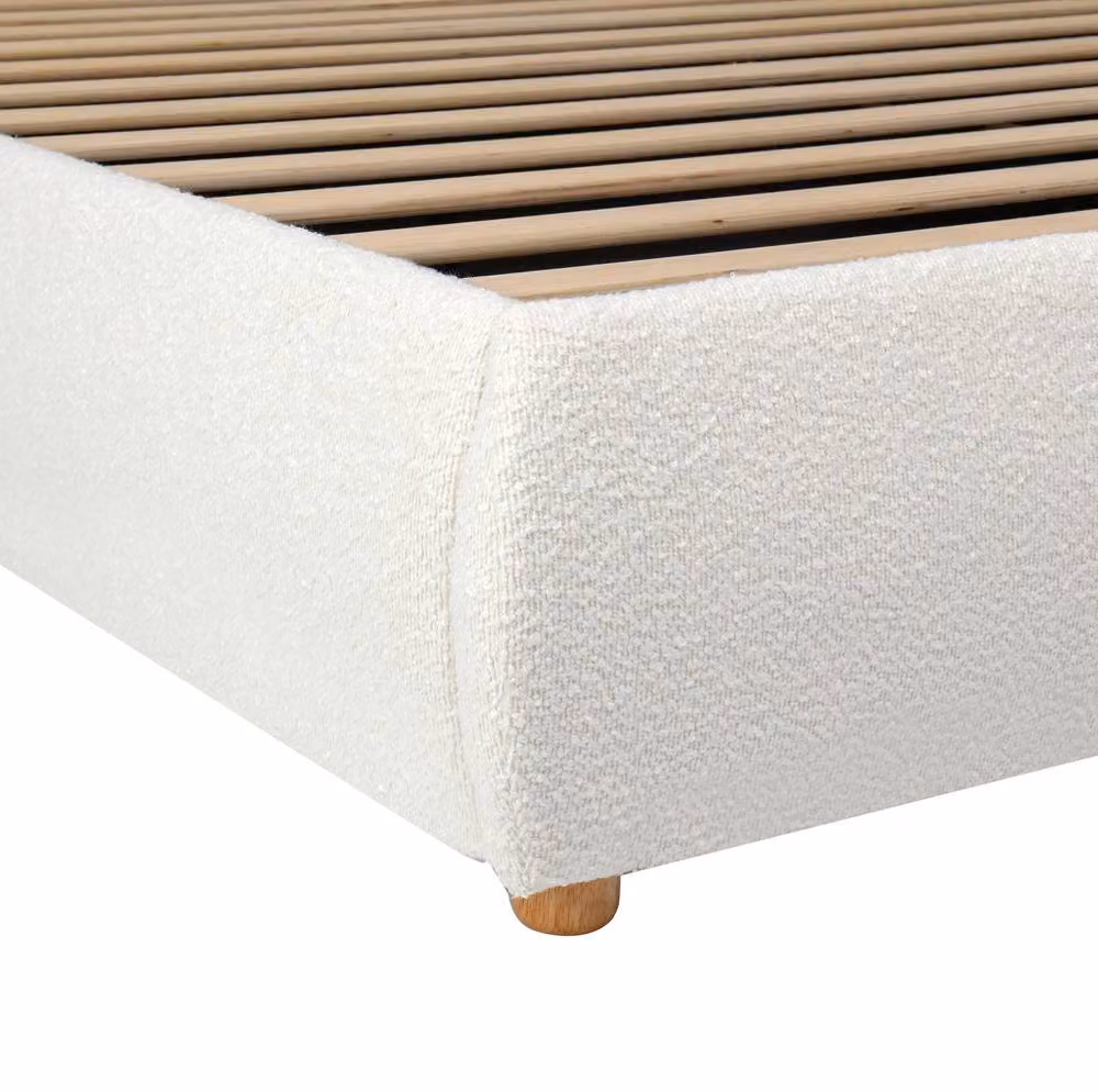 STILVORA Modern White Bouclé Upholstered Ottoman Bed with Lift Up Base, W/D/H: 180 x 200 x 150 cm – 4