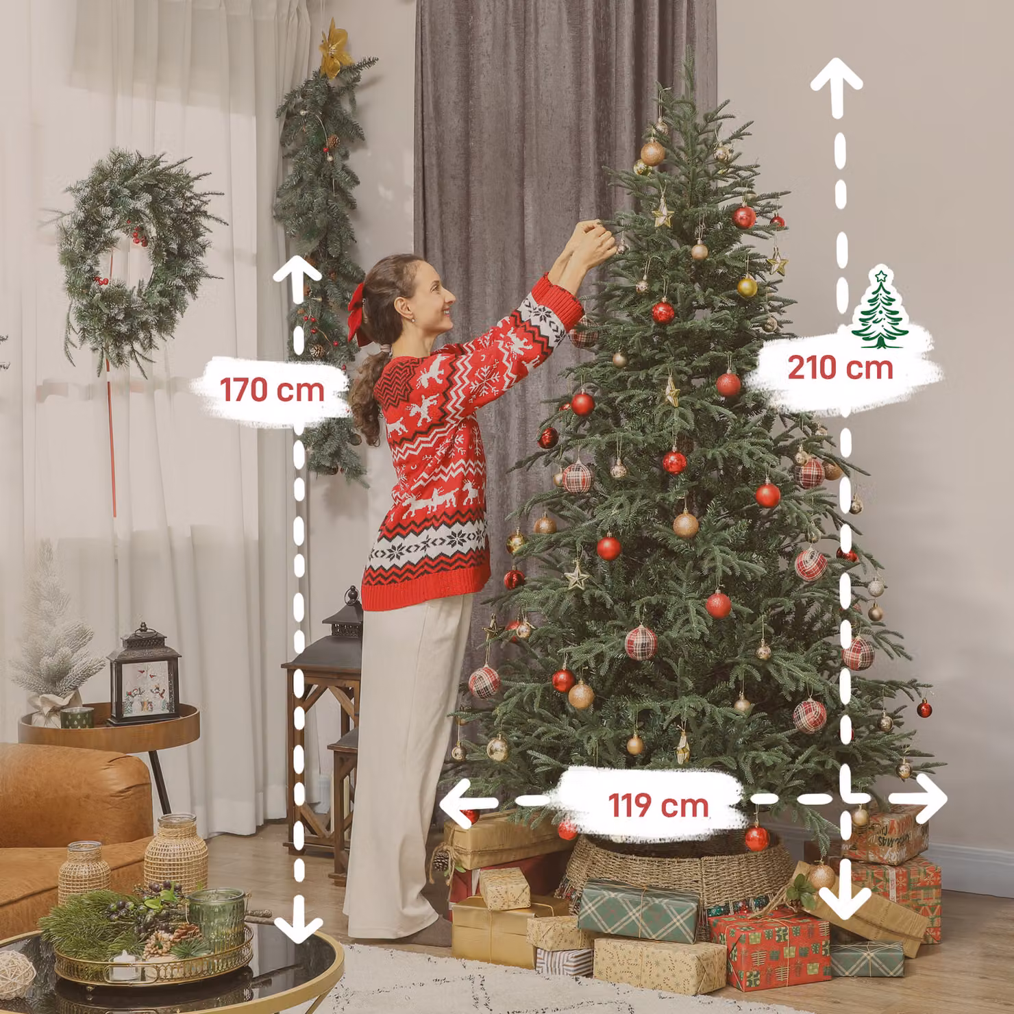 HOMCOM 7 ft Green Spruce Christmas Tree with Realistic Dense Tips – 3