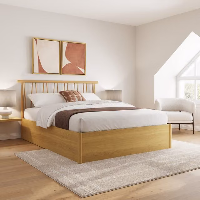 GFW Fusum Spindle Ottoman Bed in Oak Brown, 180 x 200 cm