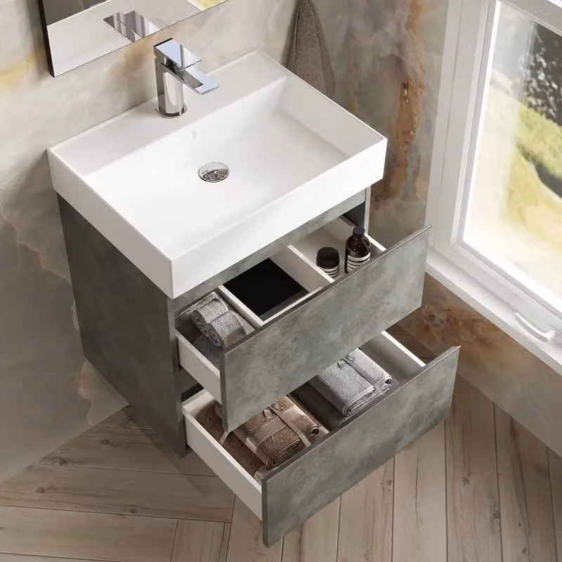 Banyetti Vatilla 600mm Wall Hung Vanity with Veneto 1 Tap Hole Basin, Cemento Grey – 3