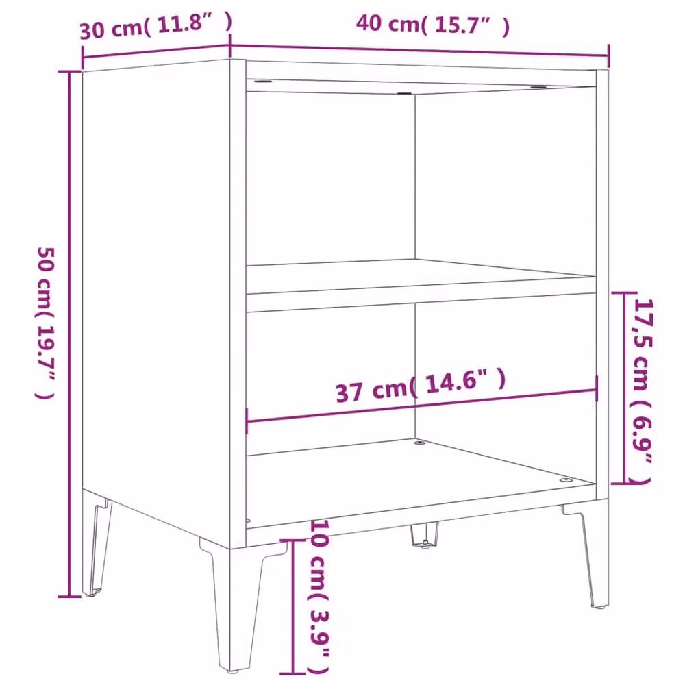 Berkfield Home Bed Cabinet with Metal Legs in Smoked Oak Brown, W/D/H: 40 x 30 x 50 cm – 5