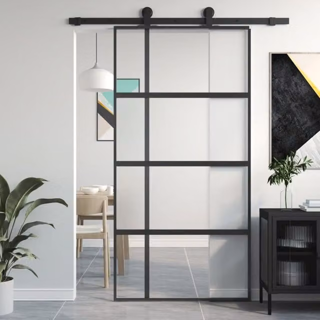 Berkfield Home Minimalist Sliding Door in Black with Transparent Tempered Glass and Aluminium, W: 102.5 cm, H: 205 cm