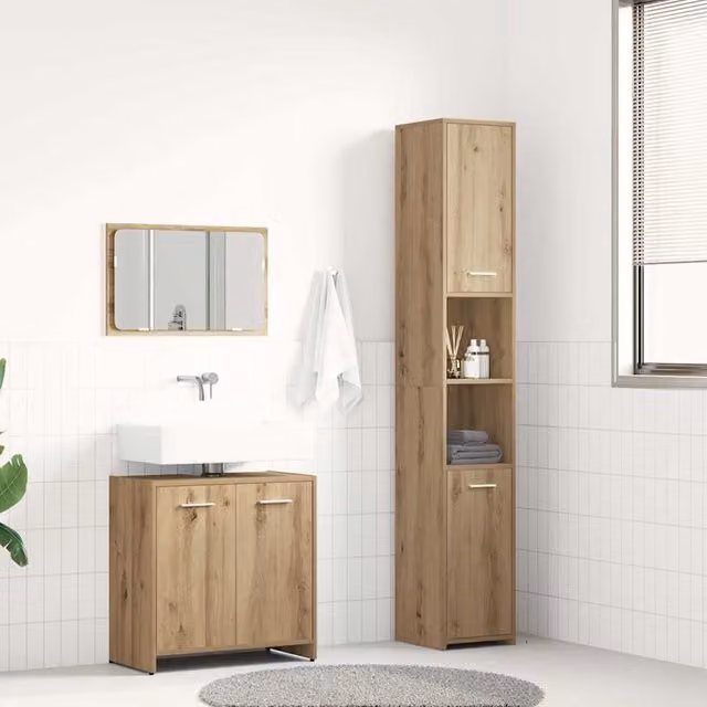 Berkfield Home 3 Piece Artisan Oak Bathroom Furniture Set in Brown