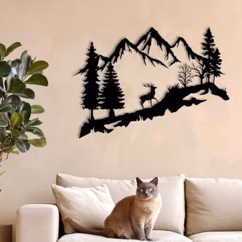 YOUR HOME RULEZ Black Mountain and Deer Metal Wall Art Decor – 3