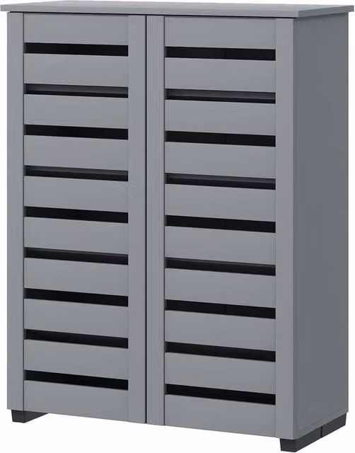 NESTLUNE Modern Grey Shoe Storage Cabinet with Hinged Slatted Doors, W: 100 cm, D: 15 cm, H: 2 cm