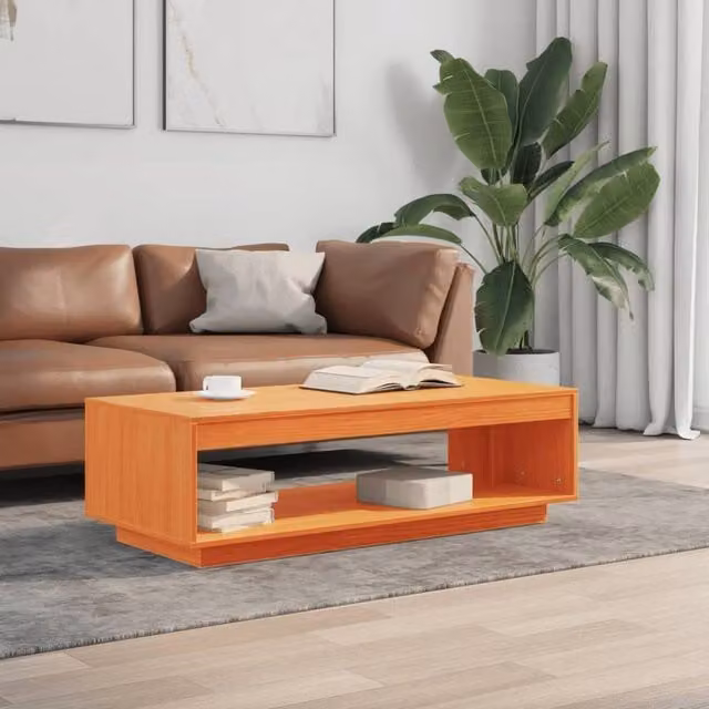 Berkfield Home Beautiful Coffee Table in Wax Brown Solid Pine Wood W/D/H: 110 x 50 x 33.5 cm