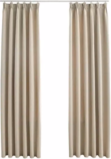 Berkfield Home Blackout Fabric Curtain Panels with Hooks, Beige, W: 140 cm, H: 175 cm, 2 Pack