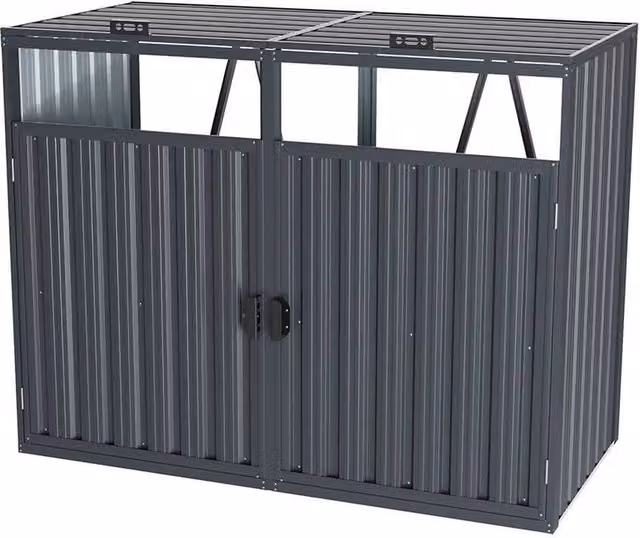 FLAVORA Grey Metal Outdoor Double Wheelie Bin Storage Shed