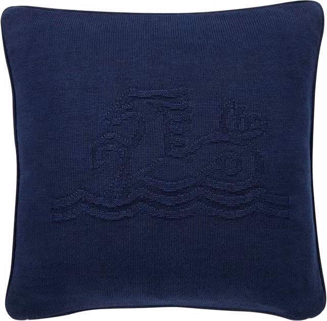 Bedeck of Belfast Signature Knit Cotton Cushion, Blue, W/D/H: 45 x 45 x 45 cm