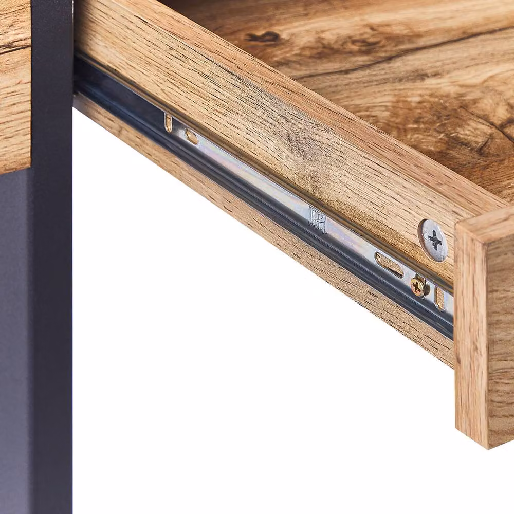 Wyld and Coco Modern Writing Desk with Brown Wood Look Top and Black Steel Sled Base, W/D/H: 120 x 55 x 76 cm – 4