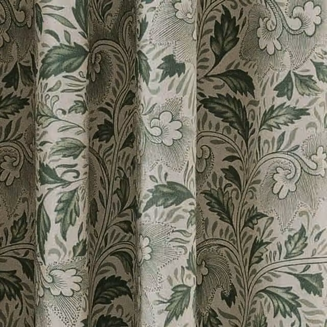 V&A Ornamental Bloom Floral Cotton Eyelet Curtains, Green, Blue and White, W: 137.16 cm, H: 228.6 cm