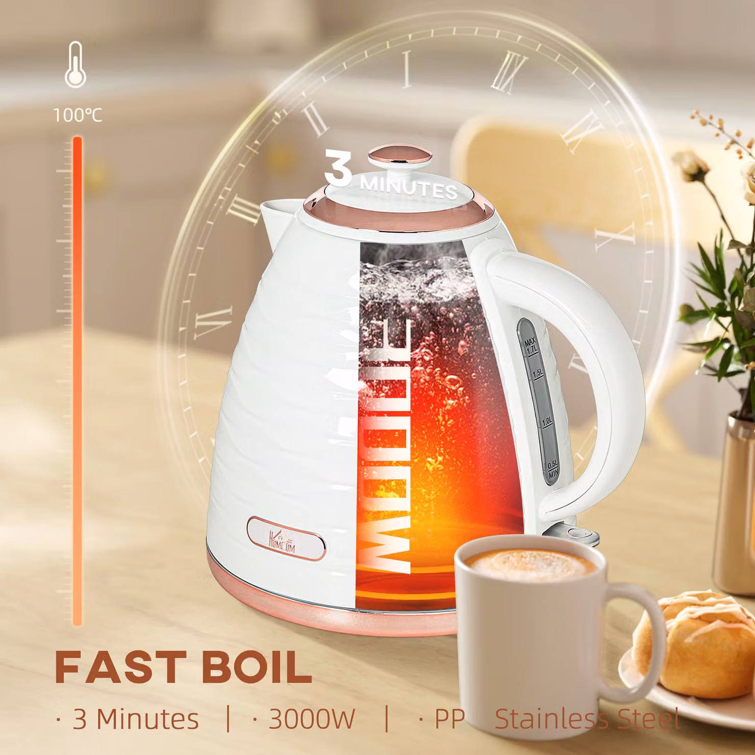 HOMCOM Electric Kettle with Auto Shut-off and Removable Limescale Filter, 1.7 l, White – 3
