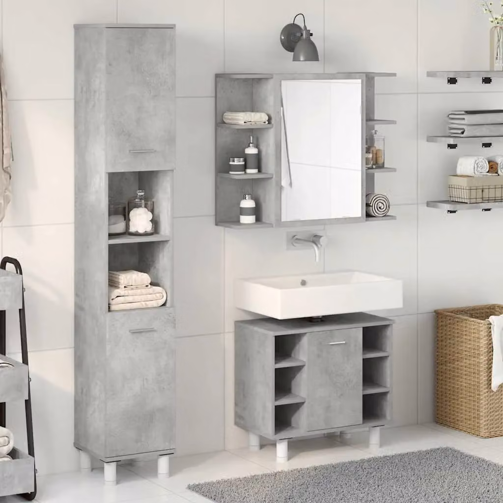Berkfield Home 3 Piece Modern Bathroom Furniture Set in Matt Concrete Grey – 2