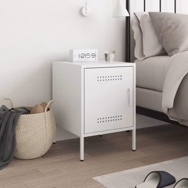 Berkfield Home Durable Metal Bedside Cabinet in White W/D/H: 39 x 39 x 50.5 cm – 1