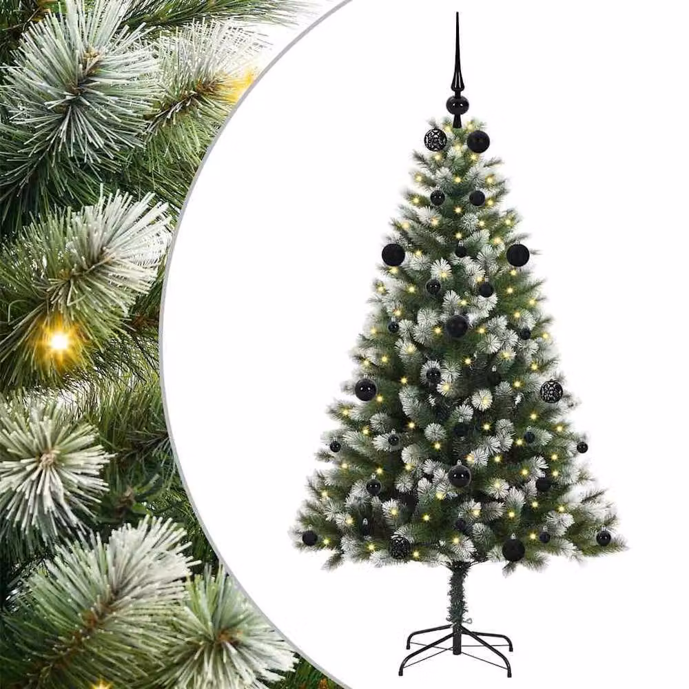 Berkfield Home Artificial Hinged Christmas Tree with Flocked Snow, Green, Height: 150 cm – 2