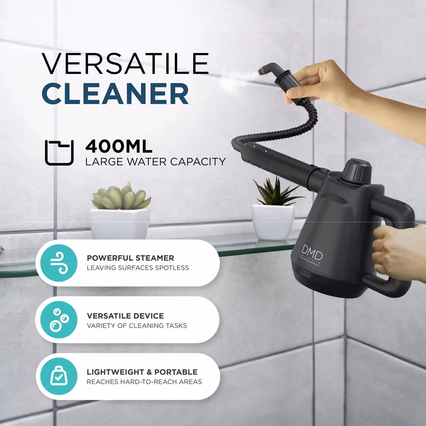 DMD Collective 9-Piece Handheld Steam Cleaner Kit with Accessories, Black, 450ml Tank – 5