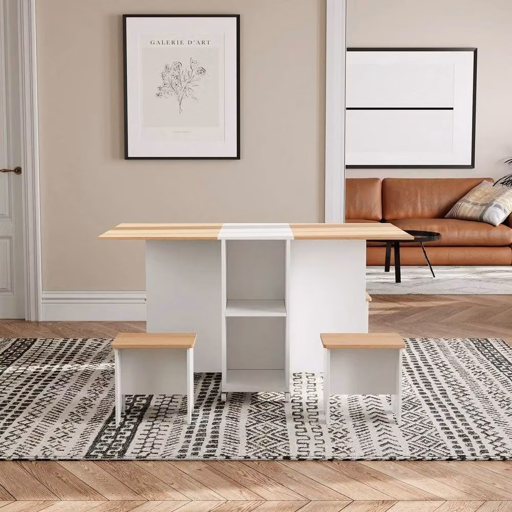 KORVIXA Scandinavian Style Kitchen Dining Table and Chairs Set in White and Wood Tone – 1