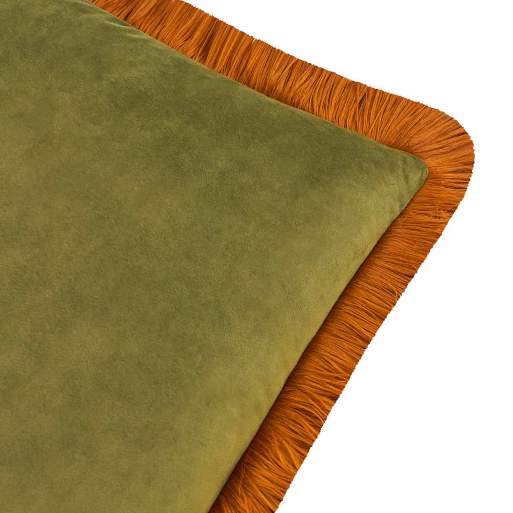 Furn Halo Fringed Velvet Cushion in Green, W x D: 50 x 50 cm – 2