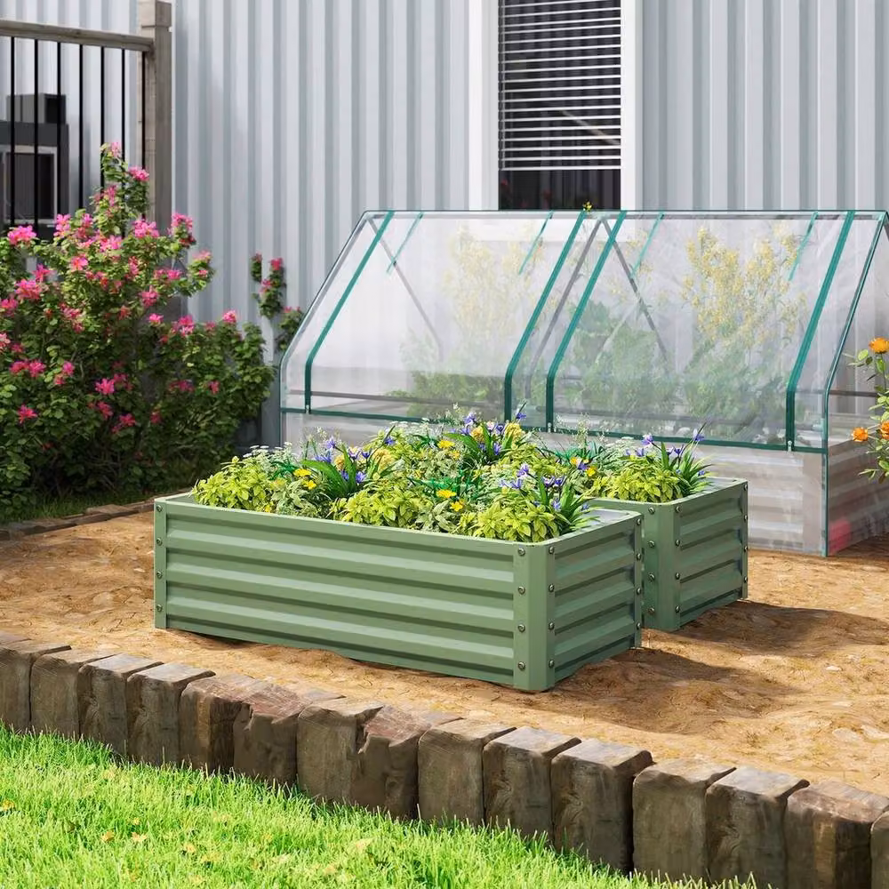 KORVIXA Set of 2 Green Galvanised Steel Raised Garden Bed Planter Boxes – 3