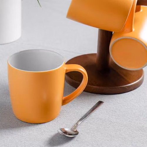 Argon Tableware Matte Yellow Stoneware Coffee Mugs, 350ml, Pack of 6 – 3