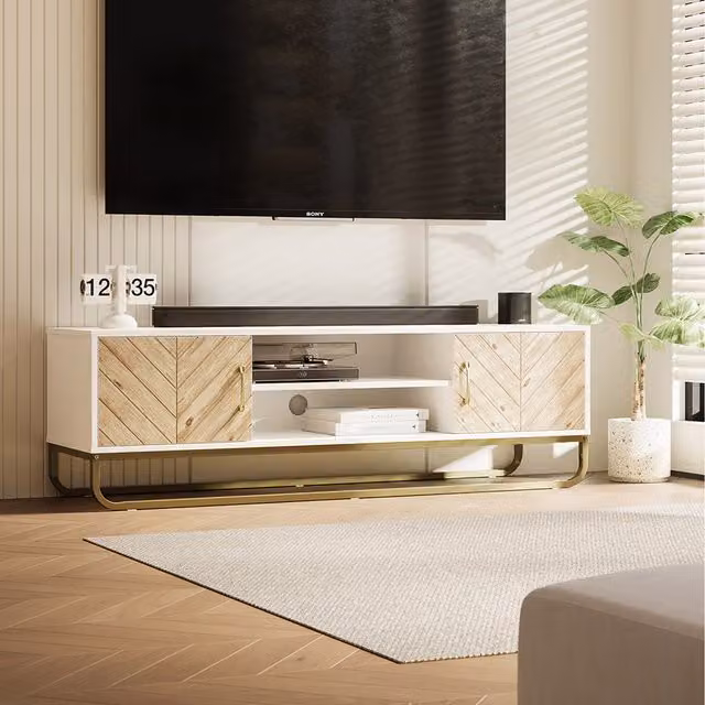Komore Glamour Geometric White and Gold Matt Wood TV Stand