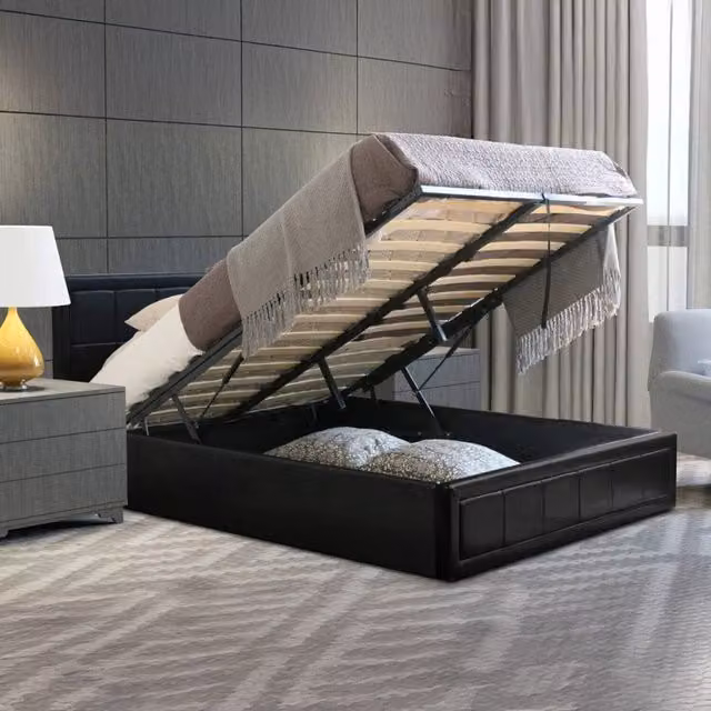 Home Treats Black Upholstered Single Ottoman Storage Bed Frame with Lift Up Base