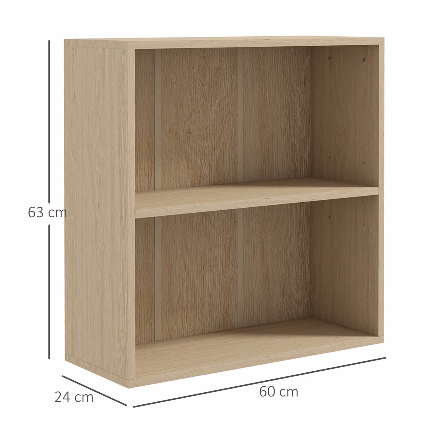 HOMCOM Low 2-Tier Bookcase with Adjustable Shelves in Natural Beige – 3